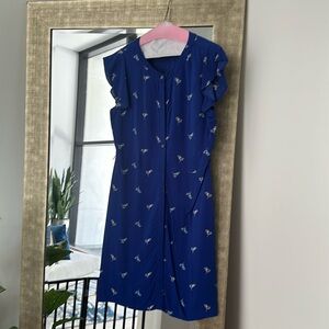 Loft: blue dress with flower print Size 4 ( freshly dry cleaned)